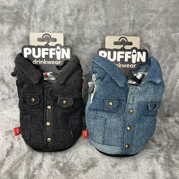 Other - Puffin Drinkwear Beverage Holder Denim Jacket Keep Your Drink Cool NWT